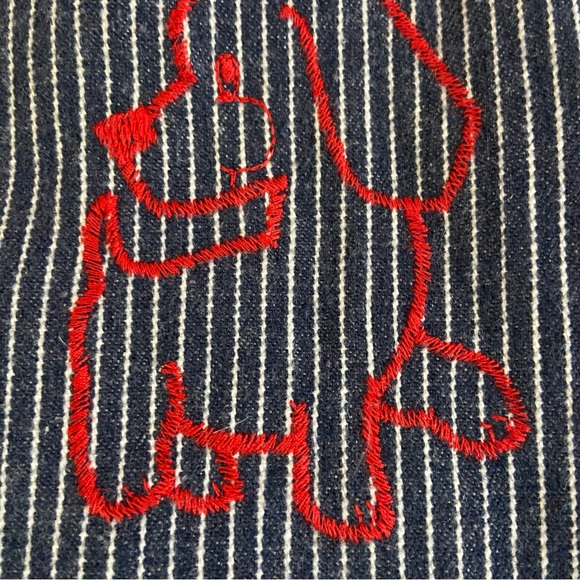 Vintage Baby Bib Overalls Romper Sz 12 Months Striped Embroidered Red Dog/Puppy - Picture 3 of 7